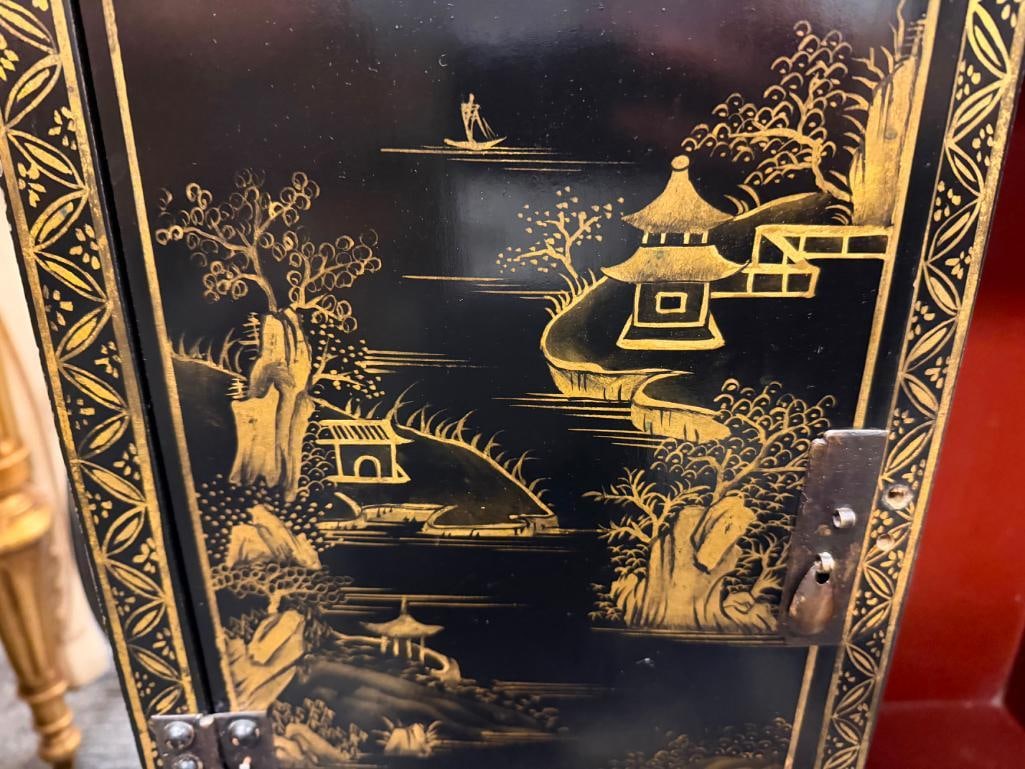 VINTAGE CHINESE BLACK LACQUERED ACCENT CABINET - 13