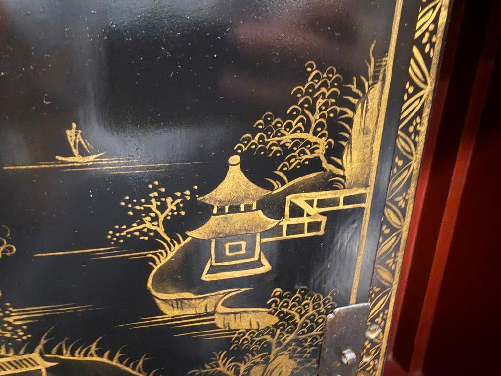 VINTAGE CHINESE BLACK LACQUERED ACCENT CABINET - 14