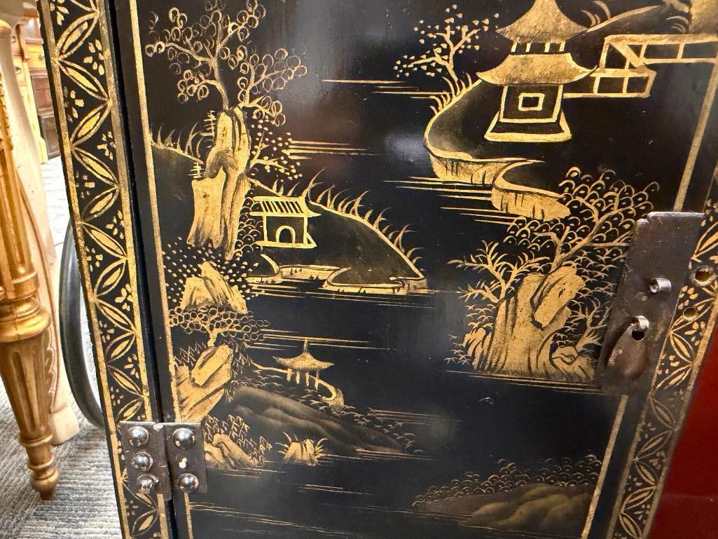 VINTAGE CHINESE BLACK LACQUERED ACCENT CABINET - 15