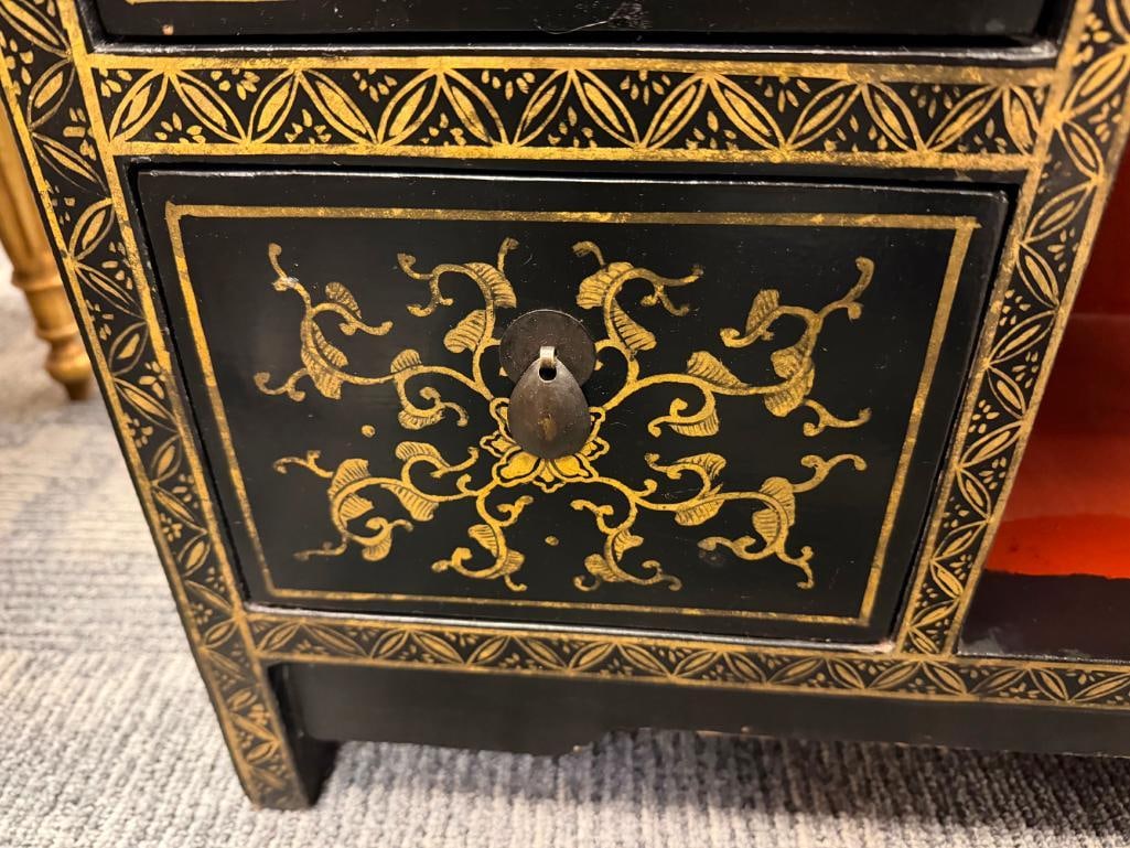 VINTAGE CHINESE BLACK LACQUERED ACCENT CABINET - 17