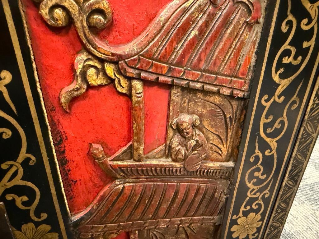 VINTAGE CHINESE BLACK LACQUERED ACCENT CABINET - 6