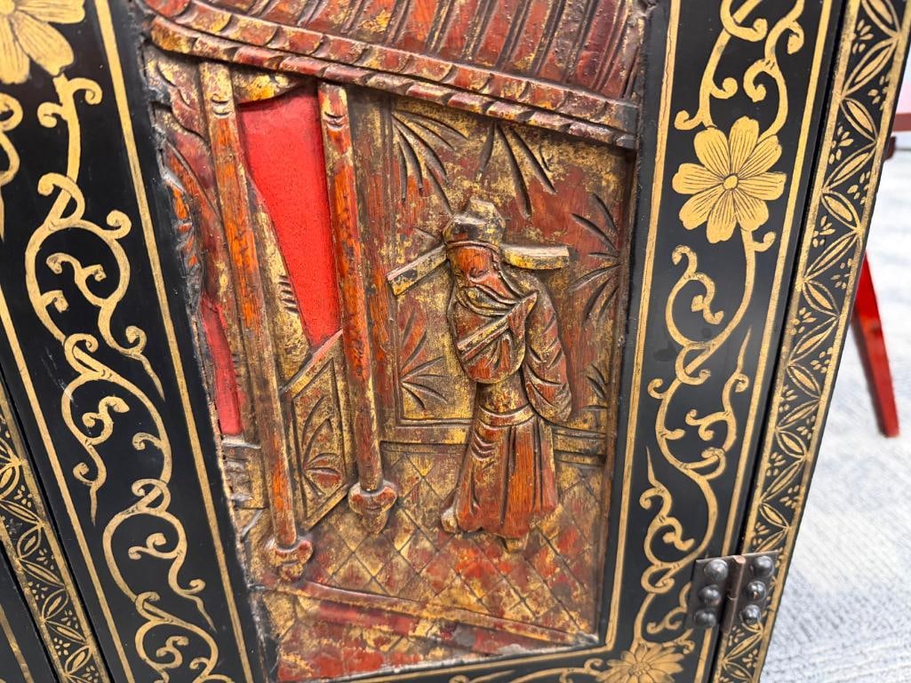 VINTAGE CHINESE BLACK LACQUERED ACCENT CABINET - 8