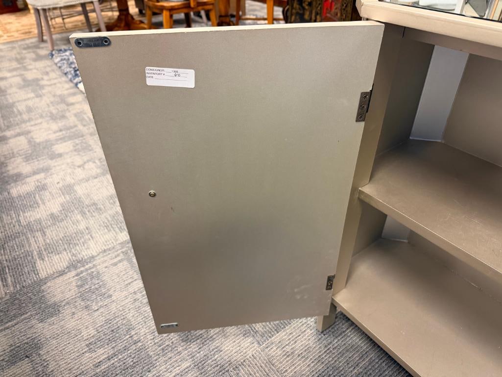 DECORATIVE MIRRORED ACCENT CABINET WITH MIRRORED PANELS AND BEWJELED KNOBS - 16