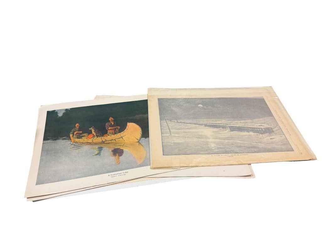 1886 FRANK LESLIE'S ILLUSTRATED NEWSPAPER AND FREDERIC REMINGTON PRINTS: LESLIE'S NEWSPAPER FEATURES PRINT A BLIZZARD IN DAKOTA - CAUGHT IN SNOWDRIFTS, PLUS FIVE FREDERIC REMINGTON WESTERN PRINTS, A CANADIAN LAKE, COMING TO THE CALL, THE SNOW TRAIL, THE SENTINEL, THE POOL 