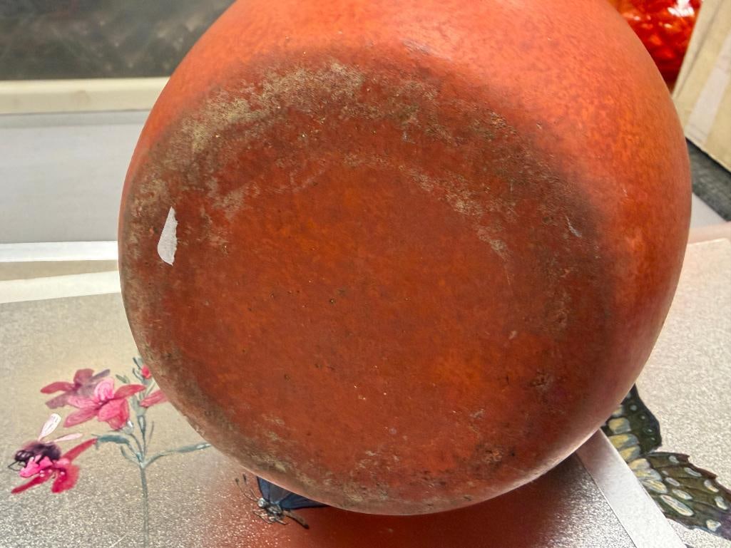 TALL VINTAGE CERAMIC VASE TERRACOTTA GLAZ WITH ABORIGINAL DESIGN AND PIERCED CIRCLES - 9