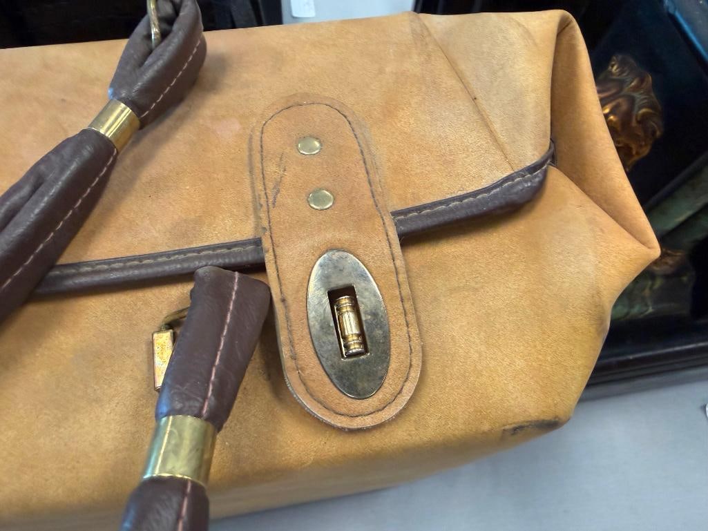 EX-CEL-CIS VINTAGE LUGGAGE BAG WITH TAN PATINA FAUX LEATHER EXTERIOR - 4
