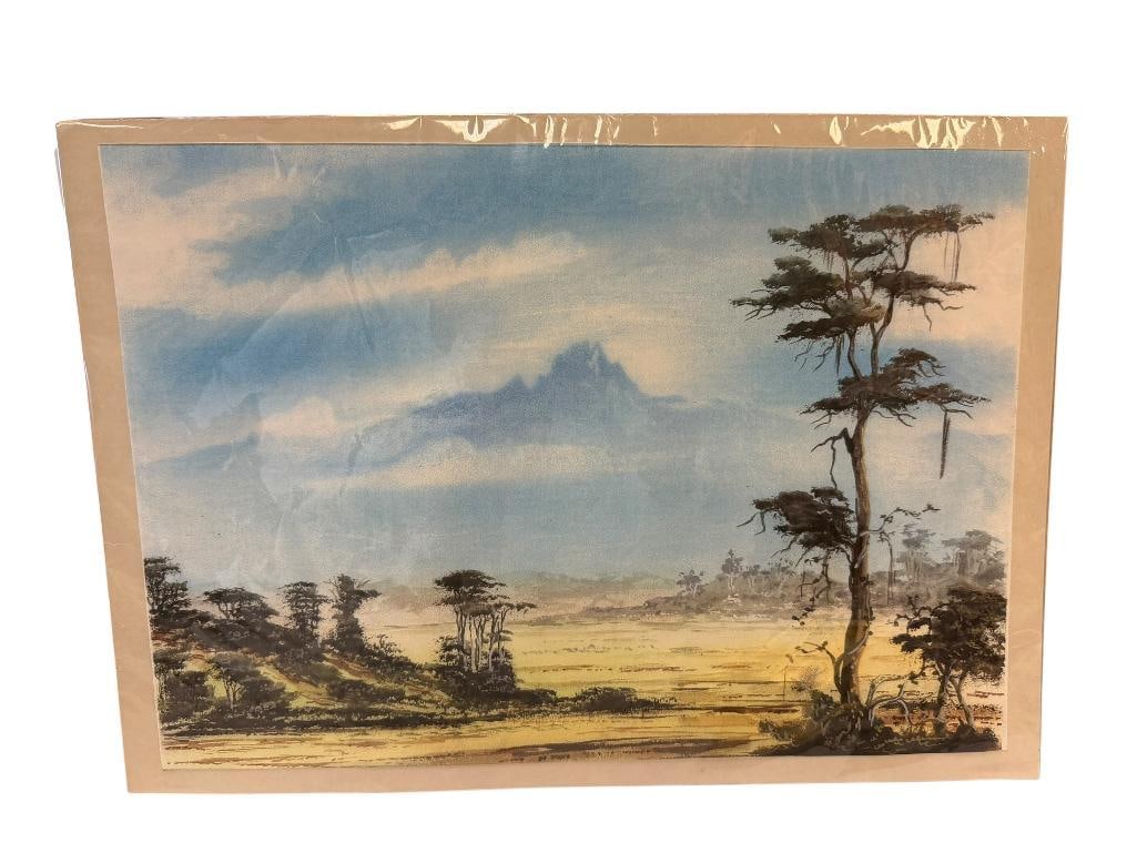 WATERCOLOR PRINT OF EAST AFRICA SAVANNAH LANDSCAPE (1 of 5)