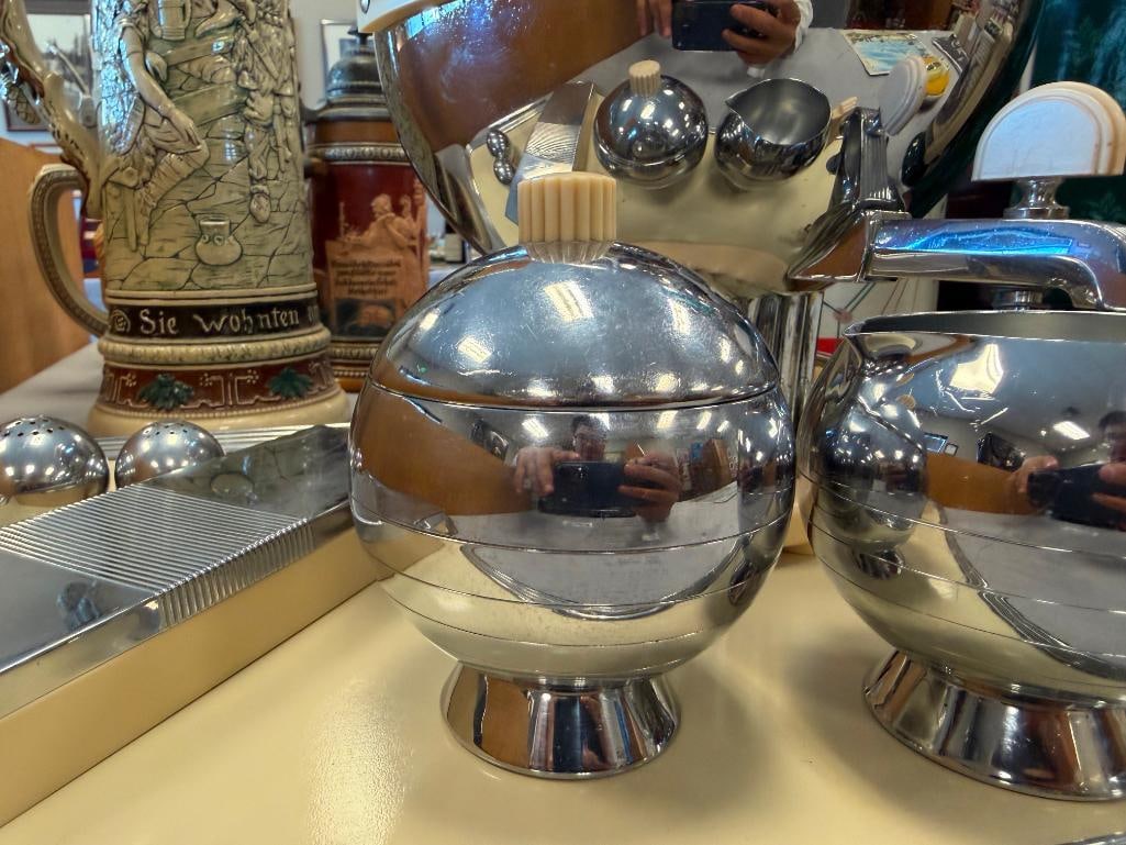 1938 ART DECO CHASE CORONET COFFEE SERVICE DESINGED BY WALTER VON NESSEN FOR CHASEBRASS AND COPPER - 8