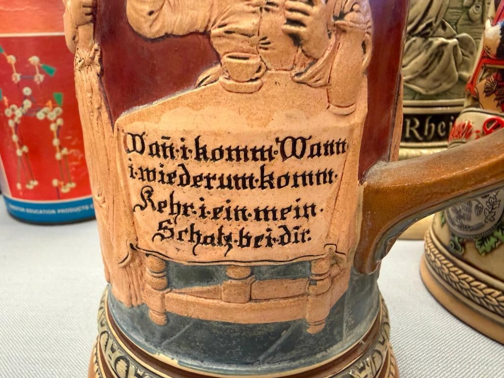 COLLECTION OF BEER STEINS AND TANKARD INCLUDES BMF / BAYERISCHEN METALLWARENFABRIK PORCELAIN STEIN - 12