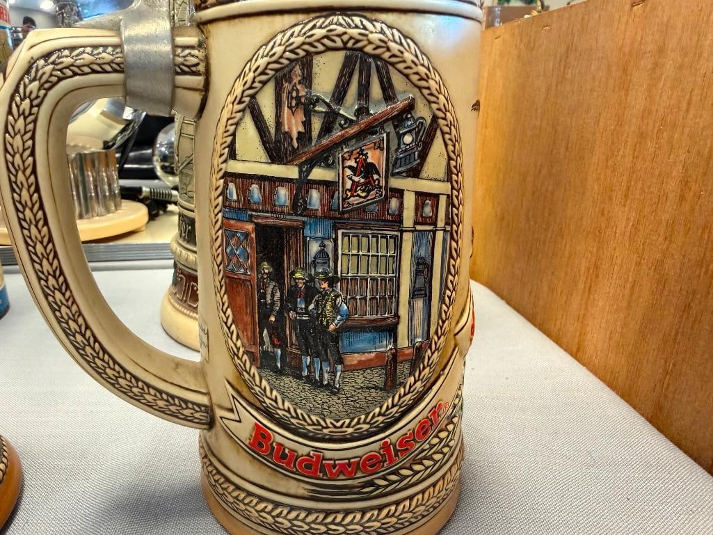 COLLECTION OF BEER STEINS AND TANKARD INCLUDES BMF / BAYERISCHEN METALLWARENFABRIK PORCELAIN STEIN - 17