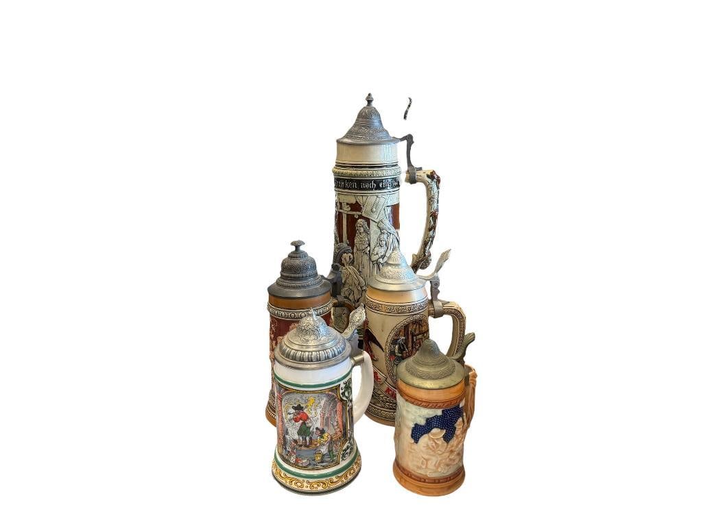 COLLECTION OF BEER STEINS AND TANKARD INCLUDES BMF / BAYERISCHEN METALLWARENFABRIK PORCELAIN STEIN (1 of 20)