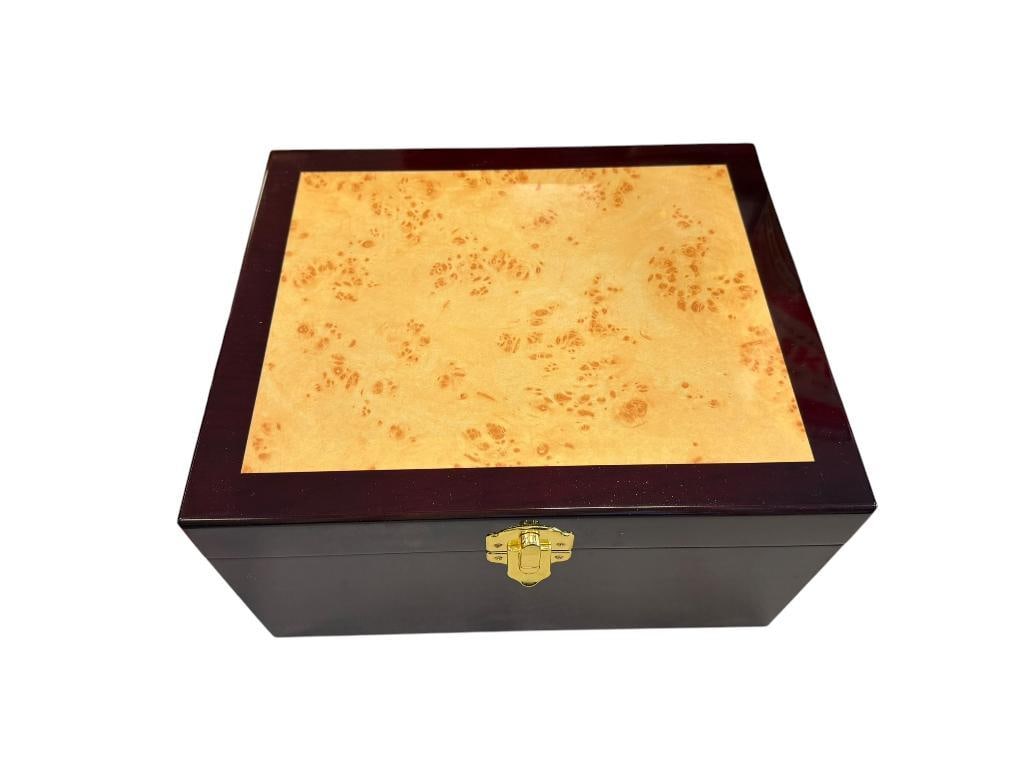 ELEGANT CHERRY FINISH AND WOOD GRAIN CREMATION BOX: COULD BE REPURPOSED AS A STORAGE BOX, LIGHT SCUFFS 13" X 10" X 7"