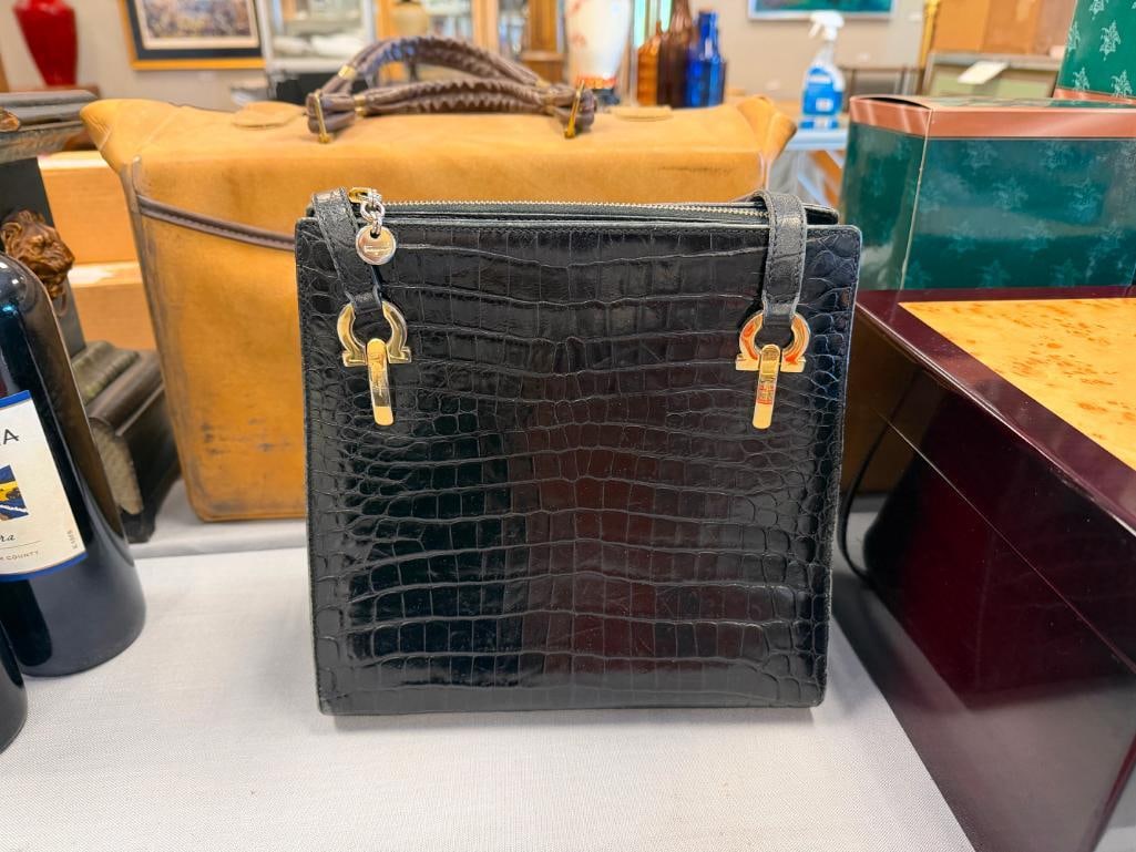BLACK LIZARD EMBOSSED LEATHER SHOULDER BAG SALVATRE FERRAGAMO MADE IN ITALY - 2
