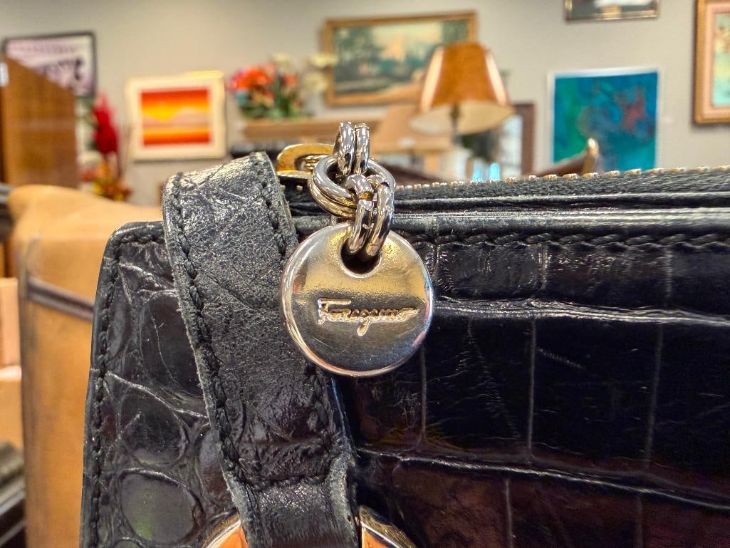 BLACK LIZARD EMBOSSED LEATHER SHOULDER BAG SALVATRE FERRAGAMO MADE IN ITALY - 3