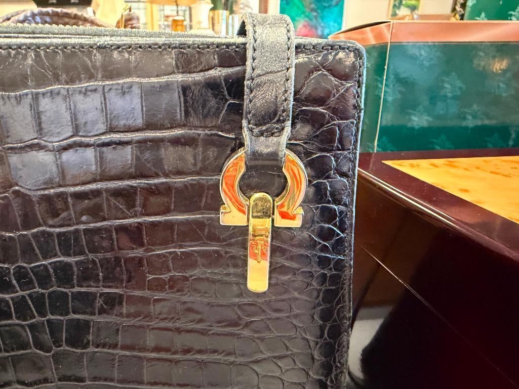 BLACK LIZARD EMBOSSED LEATHER SHOULDER BAG SALVATRE FERRAGAMO MADE IN ITALY - 5