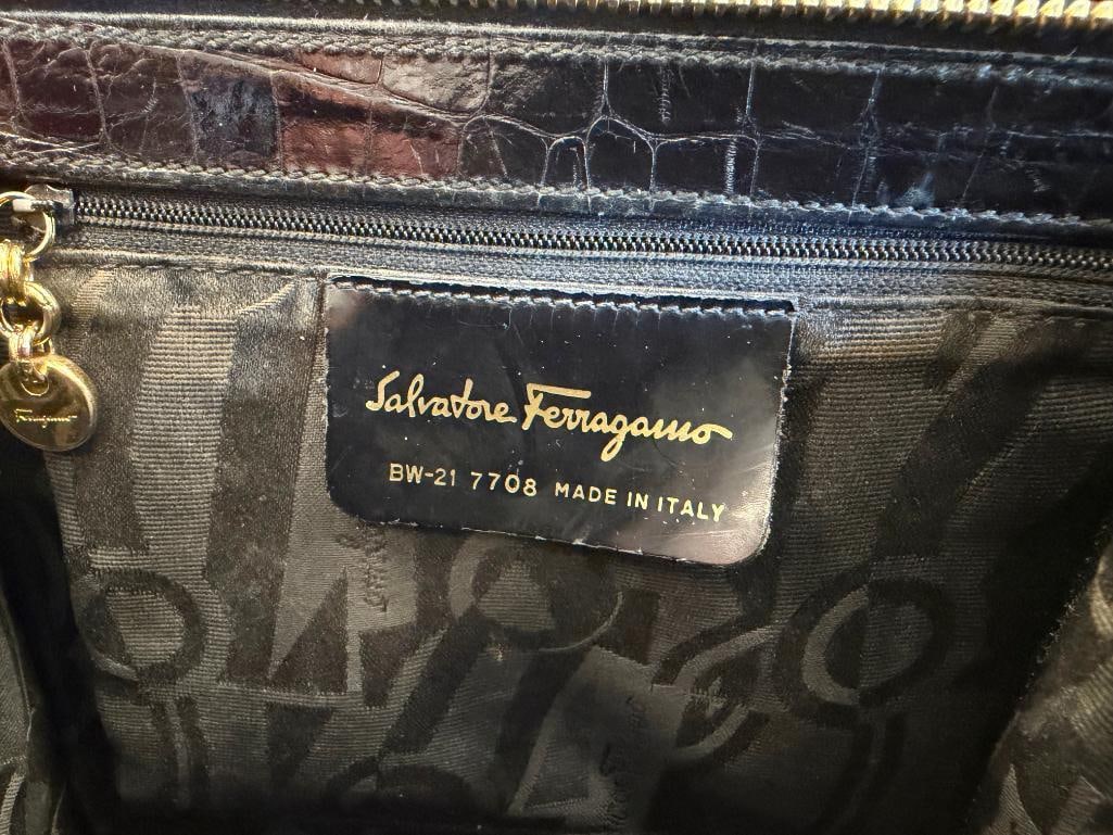 BLACK LIZARD EMBOSSED LEATHER SHOULDER BAG SALVATRE FERRAGAMO MADE IN ITALY - 9