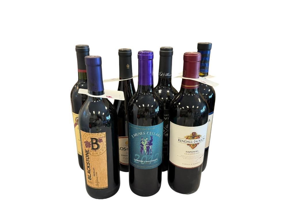 SEVEN BOTTLES OF SEALED WINE ZINFANDEL, MERLOT, CABARNET, PINOT: 2003 KENDALL-JACKSON, 2018 BLACKSTONE, 2012 3 MUSES CELLARS, 2003 ALEXANDER VALLEY, 2018 CLOS DU BOIS, 2013 CHATEAU SOUVERAIN, AND 2006 MONTEVINA, EACH BOTTLES IS SEALED, WERE STORED PROPERLY, MU