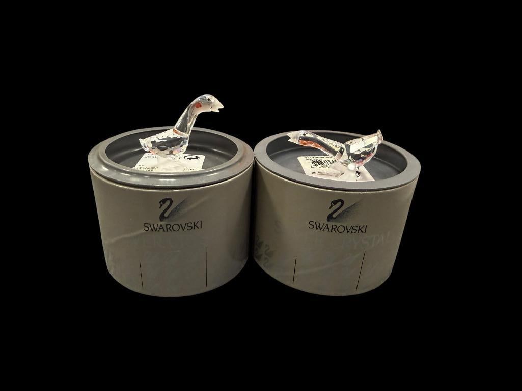 TWO SWAROVSKI CRYSTAL GOOSE FIGURINES INCLUDING " DICK GOSSLING " AND " HARRY GOSSLING " (1 of 8)