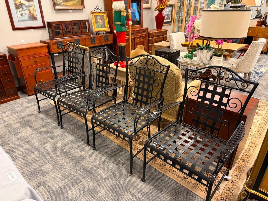 SET OF FOUR IRON PATIO / OUTDOOR ARMCHAIRS - 2