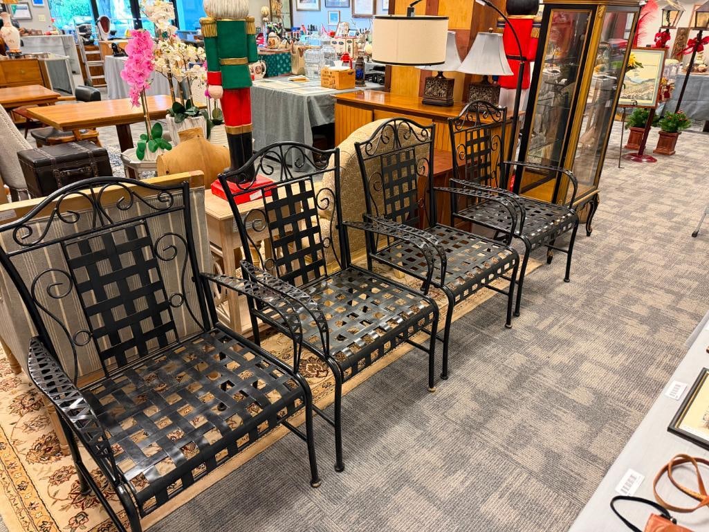 SET OF FOUR IRON PATIO / OUTDOOR ARMCHAIRS - 3