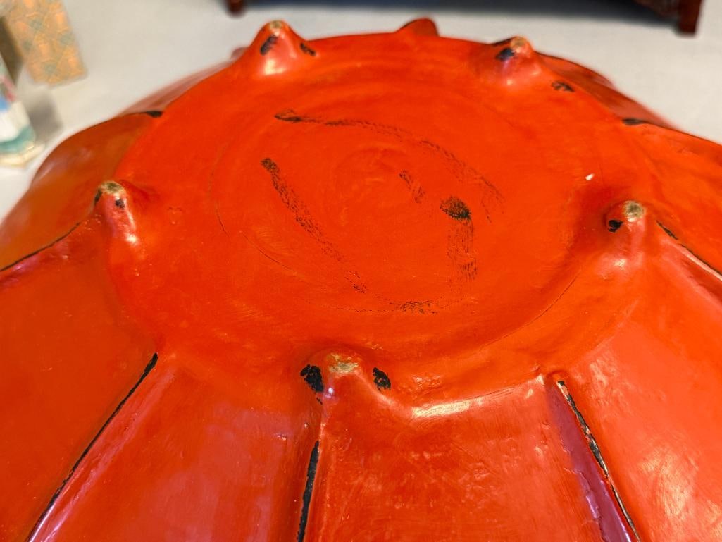 VINTAGE BURMESE TEMPLE OFFERING BOWL LAQUERED BAMBOO IN RUST COLOR FINISH - 7