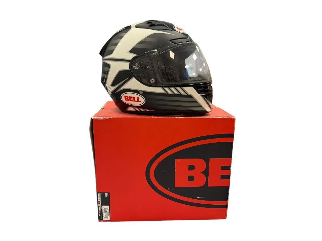 BELL STAR PINNED BLACK FULL FACE MOTORCYCLE HELMET SIZE XL DOT APPROVED LIKE-NEW: INCLUDES ADDITIONAL CLEAR VISOR, VISOR SLEEVE, STORAGE BAG, AND ORIGINAL BOX