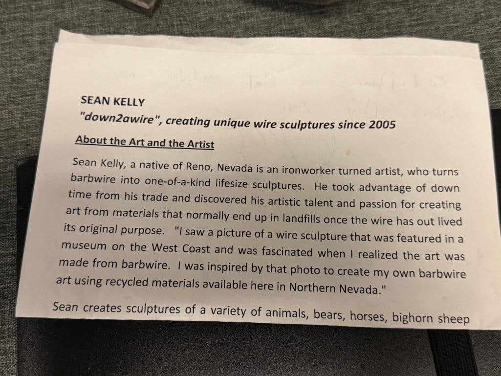 SEAN KELLY RENO, NV IRON WORKER / ARTIST HAND CRAFTED METAL SCULPTURE TITLED DOWN2AWIRE DATED 2004 - 8