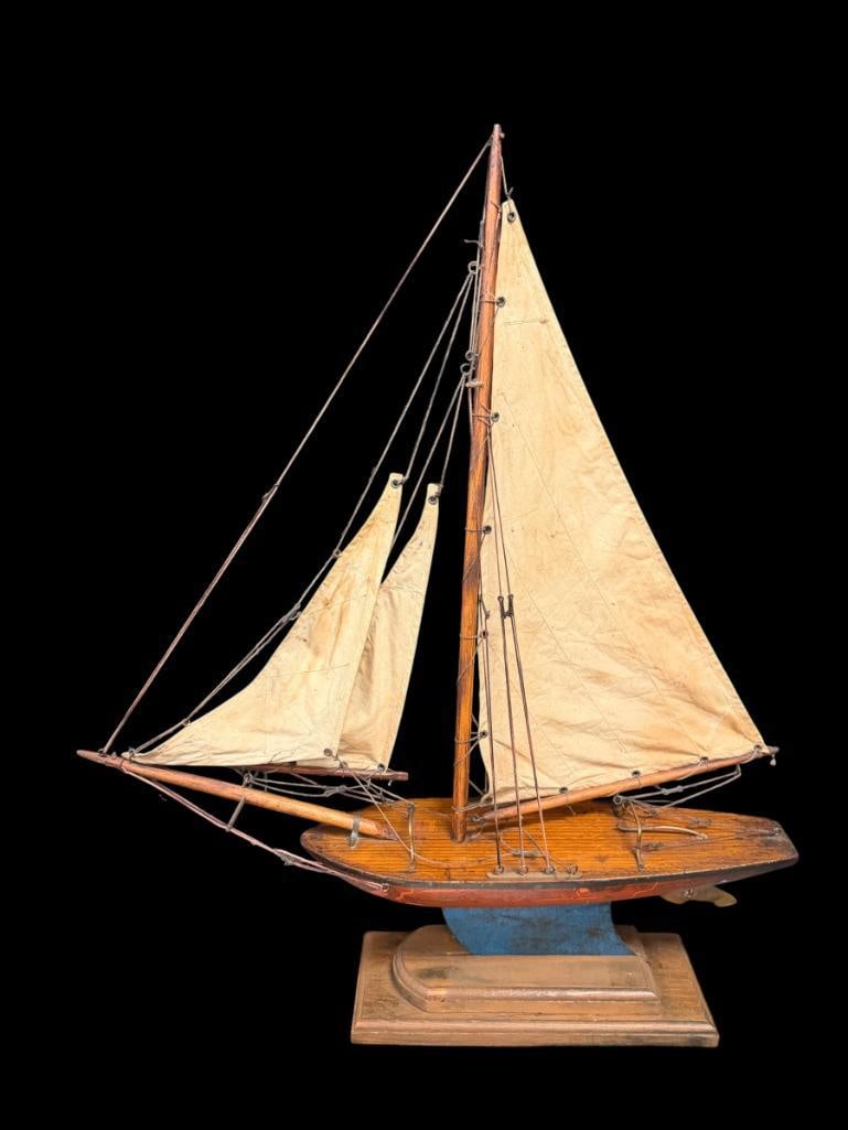 EARLY 20TH CENTURY HAND CRAFTED THREE SAIL POND BOAT (1 of 14)