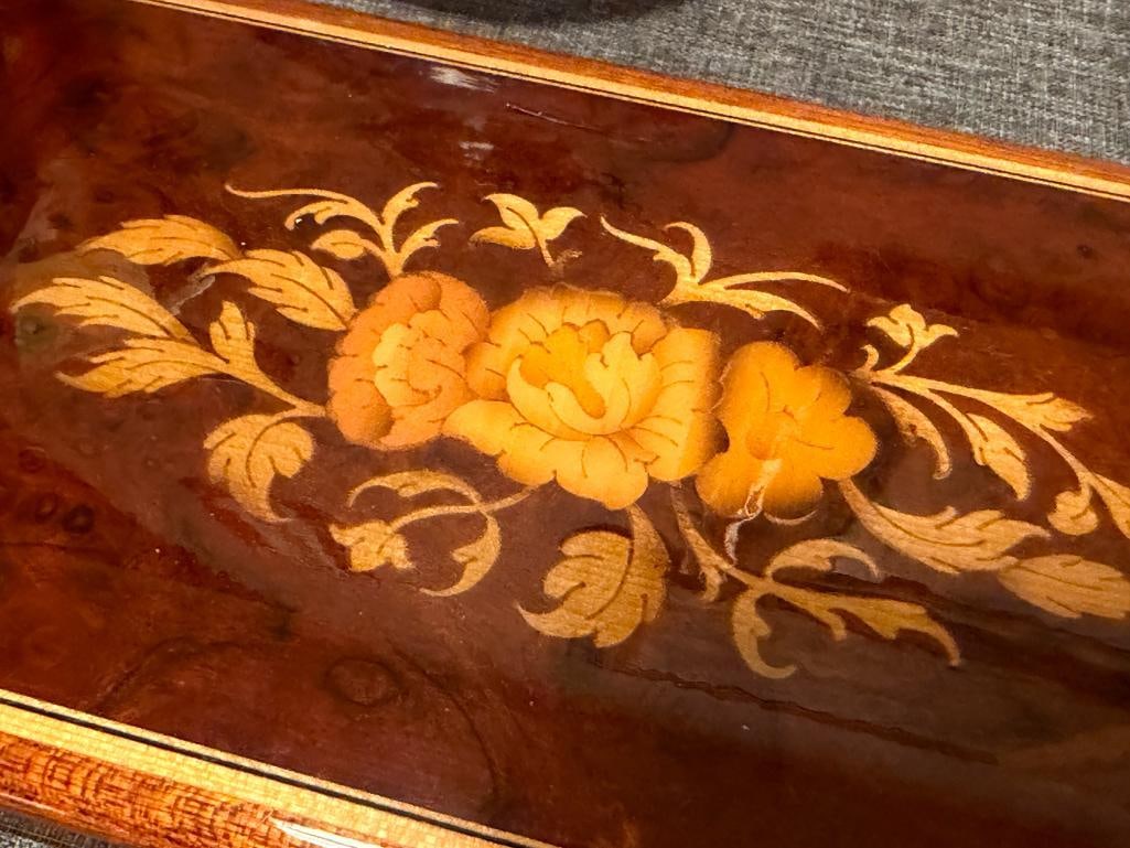 REUGE SAINT CROIX VINTAGE CYLINDER MUSIC BOX WITH FLORAL MARQUETRY MADE IN SWITZERLAND - 3