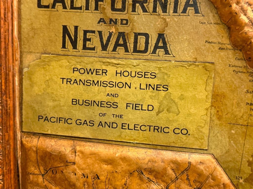 EARLY 20TH CENTURY 3D RAISED RELIEF MAP OF CALIFORNIA AND NEVADA POWER HOUSES BUSINESS FIELDS PG&E - 11
