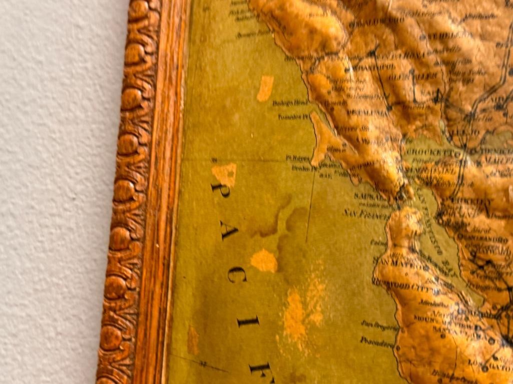 EARLY 20TH CENTURY 3D RAISED RELIEF MAP OF CALIFORNIA AND NEVADA POWER HOUSES BUSINESS FIELDS PG&E - 13