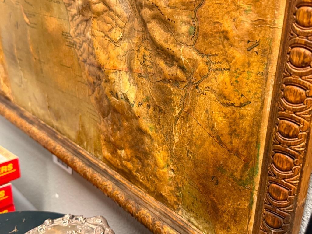 EARLY 20TH CENTURY 3D RAISED RELIEF MAP OF CALIFORNIA AND NEVADA POWER HOUSES BUSINESS FIELDS PG&E - 14