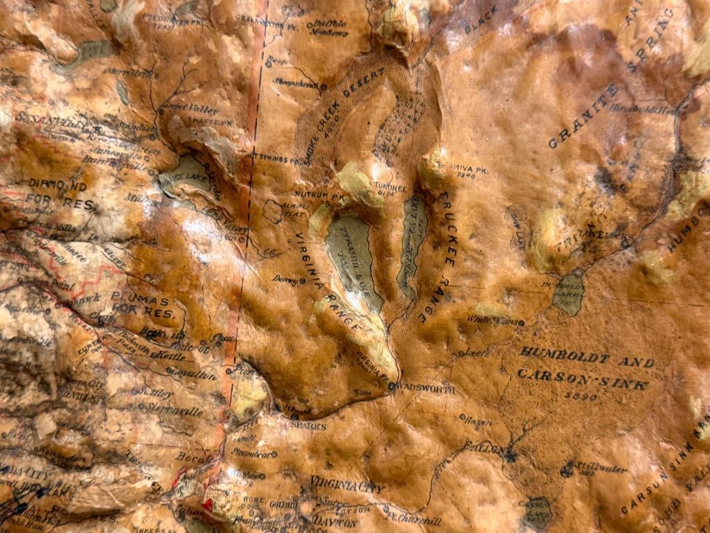 EARLY 20TH CENTURY 3D RAISED RELIEF MAP OF CALIFORNIA AND NEVADA POWER HOUSES BUSINESS FIELDS PG&E - 5