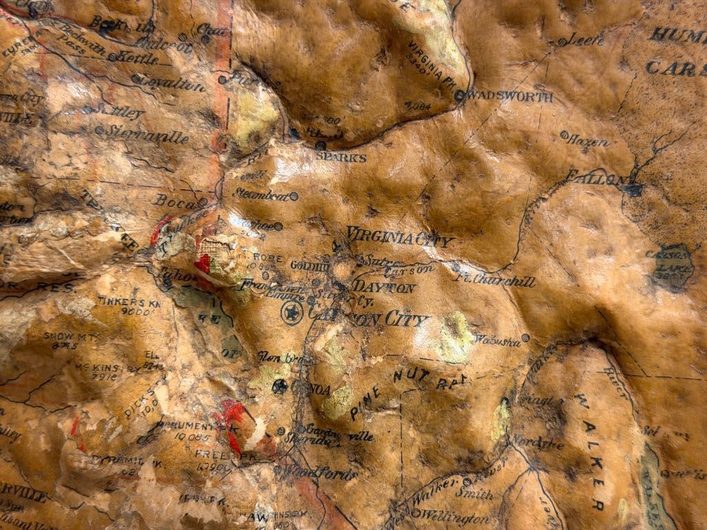 EARLY 20TH CENTURY 3D RAISED RELIEF MAP OF CALIFORNIA AND NEVADA POWER HOUSES BUSINESS FIELDS PG&E - 6