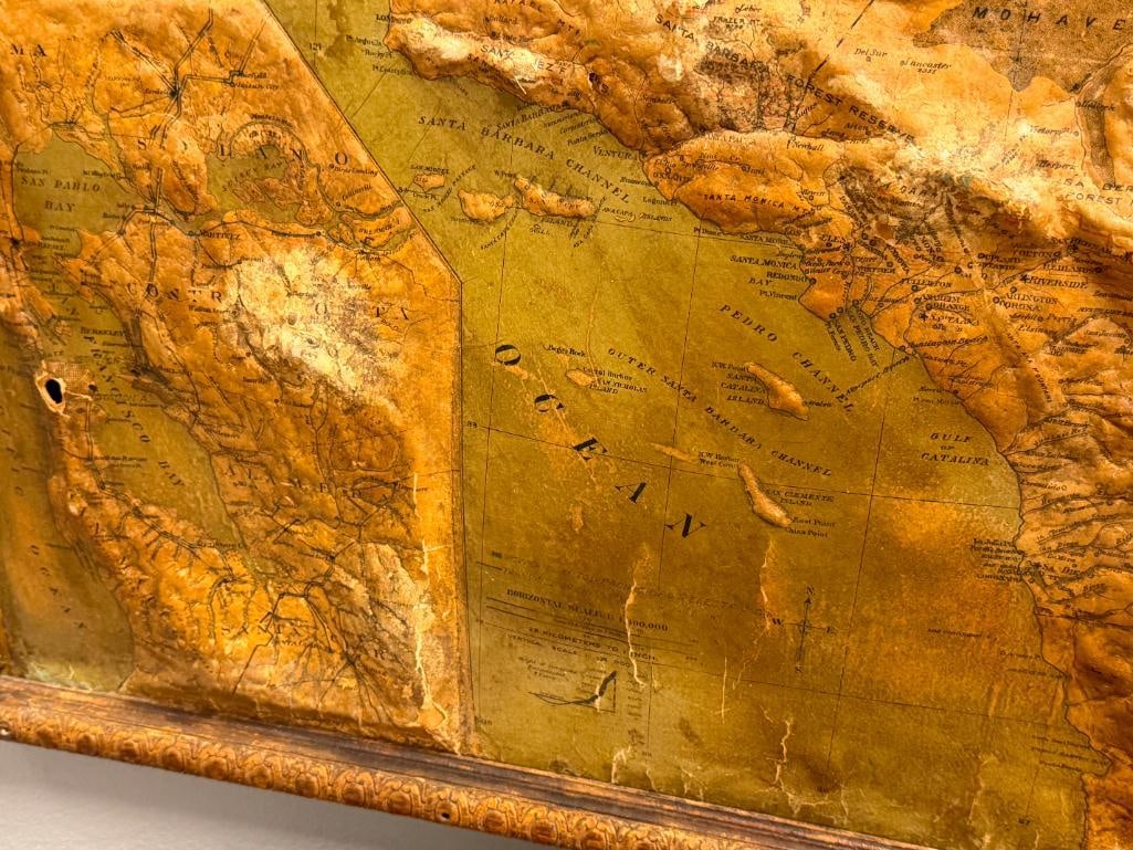 EARLY 20TH CENTURY 3D RAISED RELIEF MAP OF CALIFORNIA AND NEVADA POWER HOUSES BUSINESS FIELDS PG&E - 8