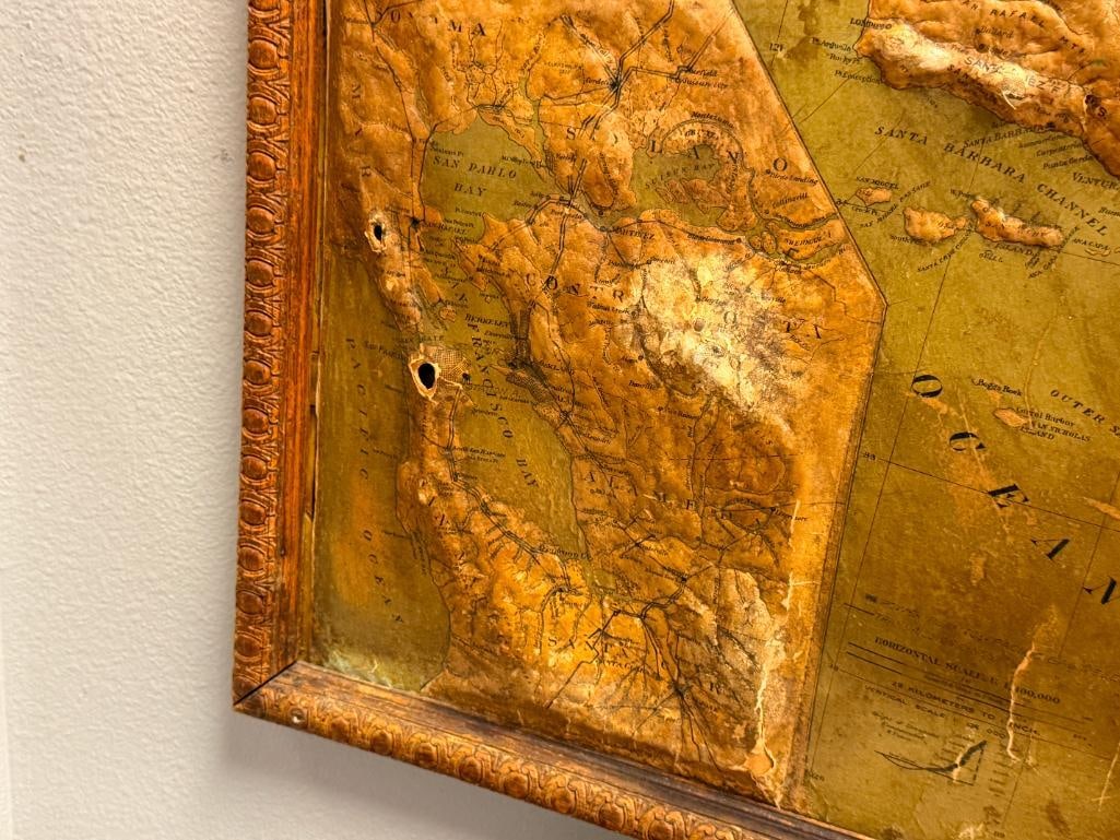 EARLY 20TH CENTURY 3D RAISED RELIEF MAP OF CALIFORNIA AND NEVADA POWER HOUSES BUSINESS FIELDS PG&E - 9