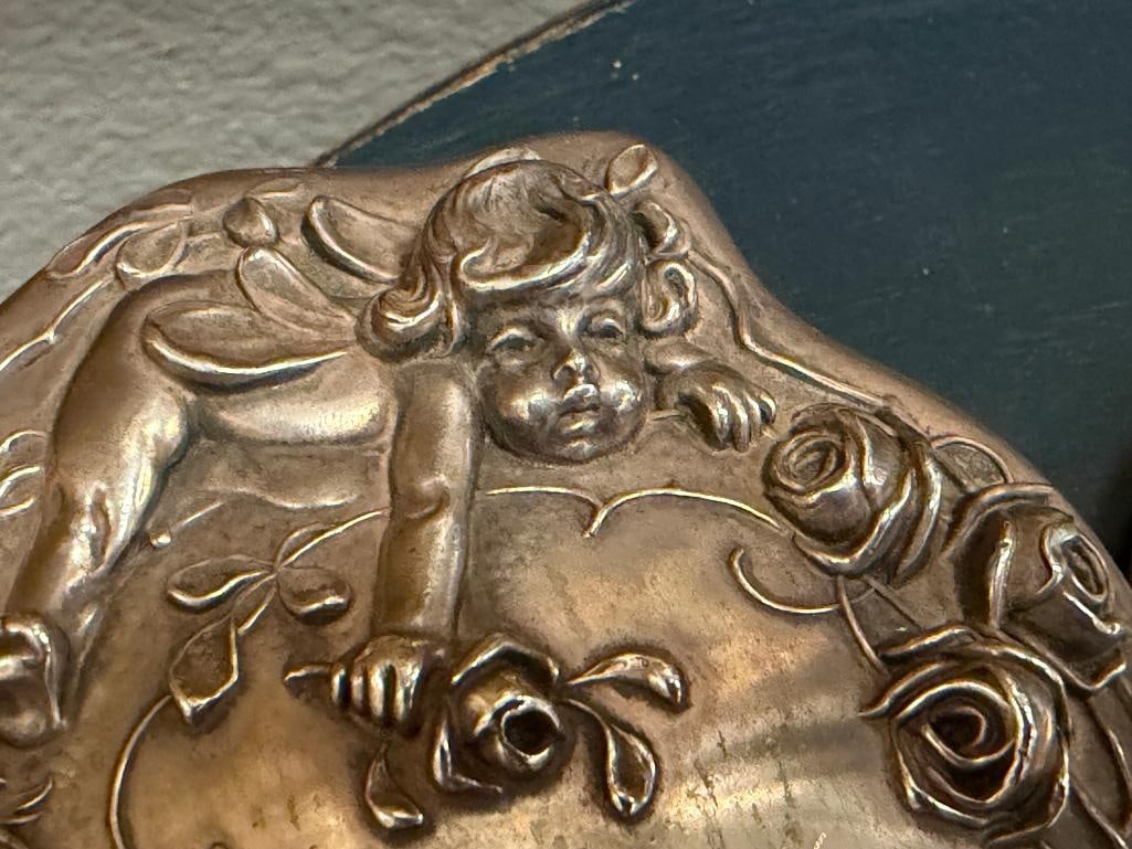 ART NOUVEAU STERLING SILVER DRESSER SET FIGURAL AND FLOWER DESIGN SIX PIECES - 10