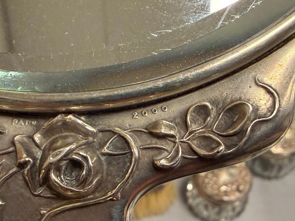 ART NOUVEAU STERLING SILVER DRESSER SET FIGURAL AND FLOWER DESIGN SIX PIECES - 17