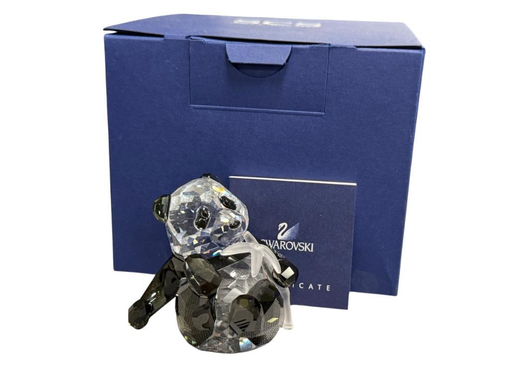 SWAROVSKI CRYSTAL SCS ANNUAL EDITION 2008 PANDA CUB FIGURINE DESINGED BY HEINZ TABERSHOFER: PART OF THE ENDANGERED WILDLIFE TRILOGY, IN MINT CONDITION WITH ORIGINAL BOX AND CERTIFICATE BOOKLET, NO DAMAGE OR REPAIRS 2 1/4" H
