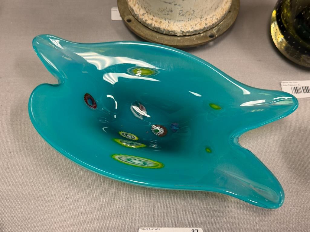 MILLEFIORI MURANO HAND BLOWN ART GLASS FREEFORM STYLE CONSOLE BOWL - 2