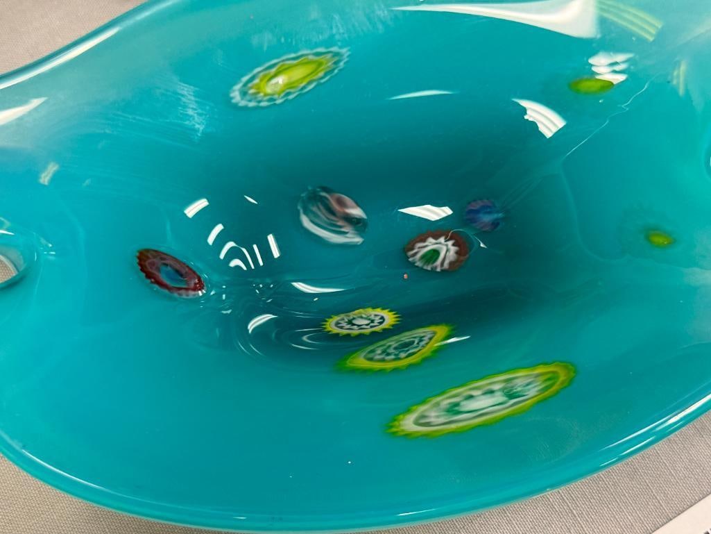 MILLEFIORI MURANO HAND BLOWN ART GLASS FREEFORM STYLE CONSOLE BOWL - 3
