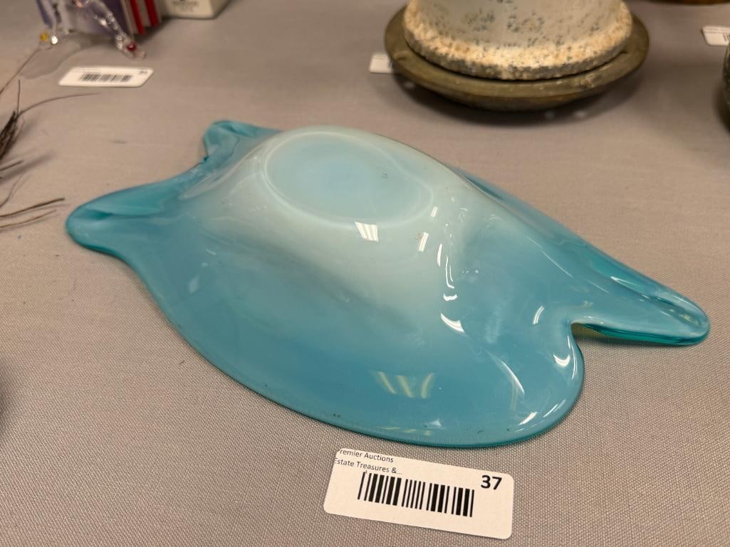MILLEFIORI MURANO HAND BLOWN ART GLASS FREEFORM STYLE CONSOLE BOWL - 5