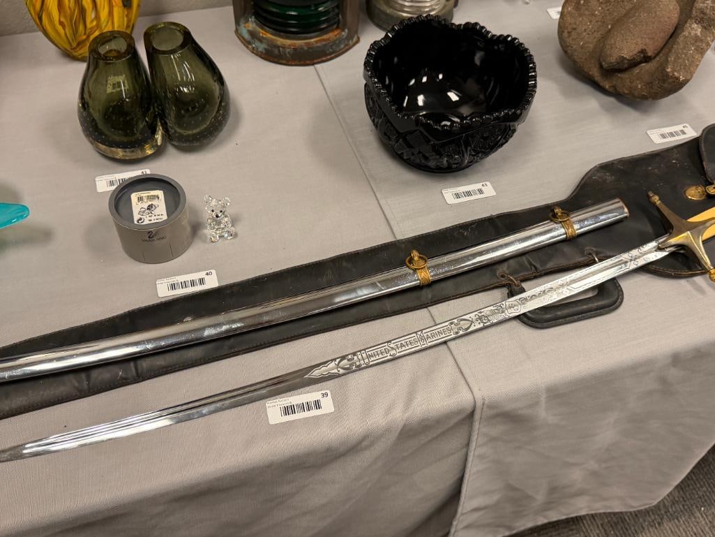 1950'S THE HILBORN-HAMBURGER INC. US MARINE CORPS. MAMELUKE OFFICERS SWORD SERIAL NO. 323 - 2