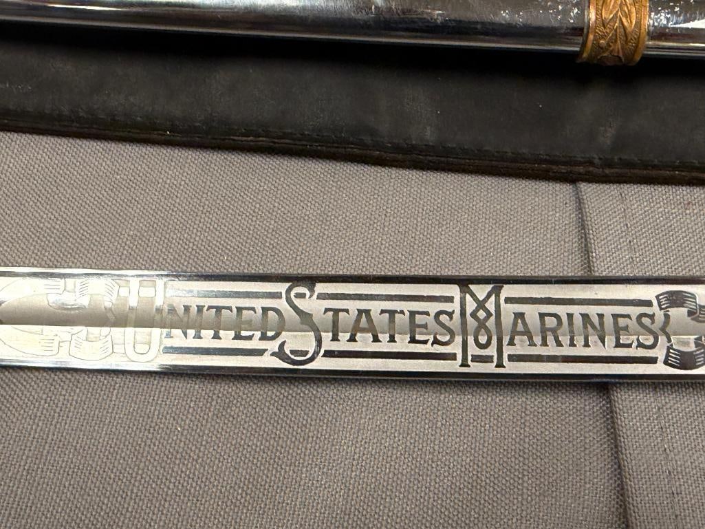 1950'S THE HILBORN-HAMBURGER INC. US MARINE CORPS. MAMELUKE OFFICERS SWORD SERIAL NO. 323 - 3