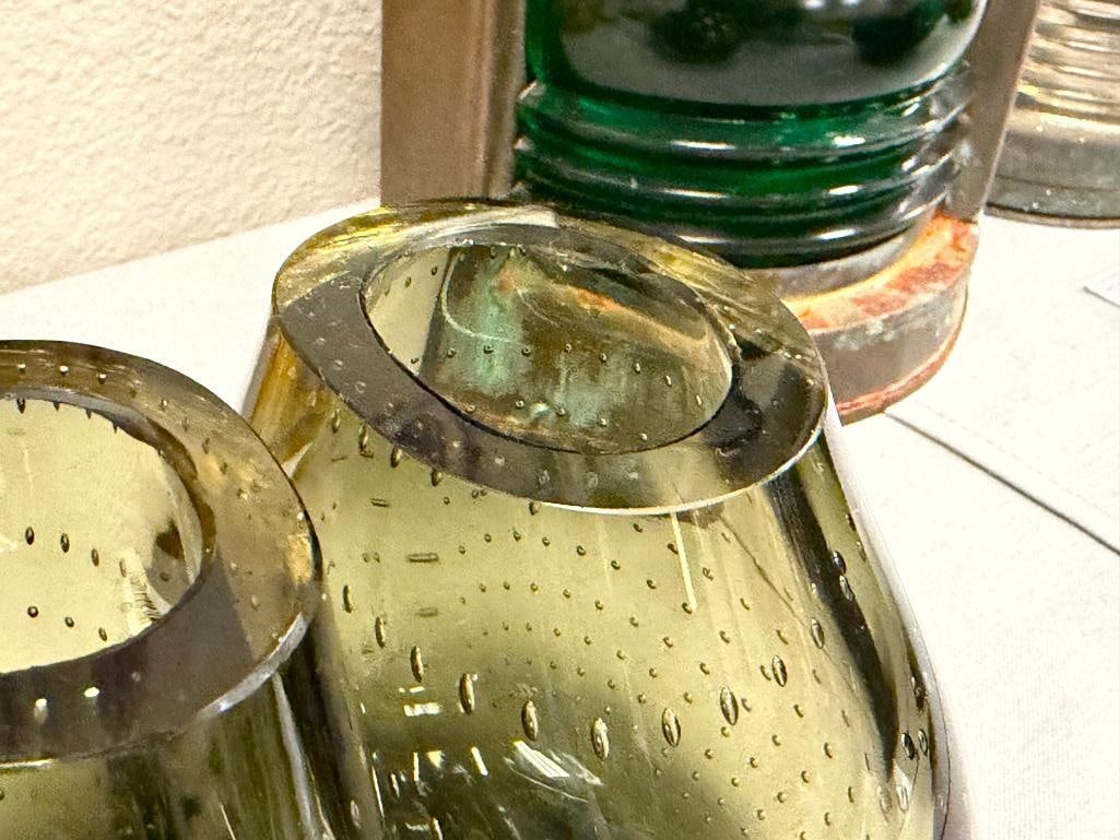 MID-CENTURY MODERN SMOKED GLASS BULLICANTE BOOKEND VASES ART GLASS - 4