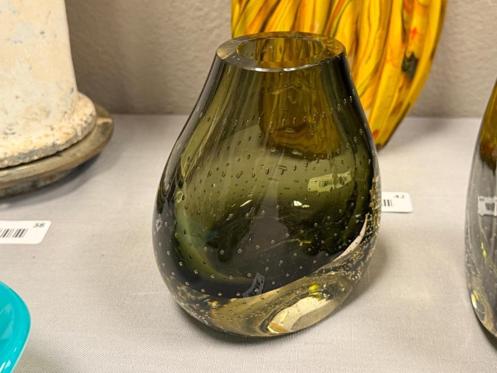 MID-CENTURY MODERN SMOKED GLASS BULLICANTE BOOKEND VASES ART GLASS - 6