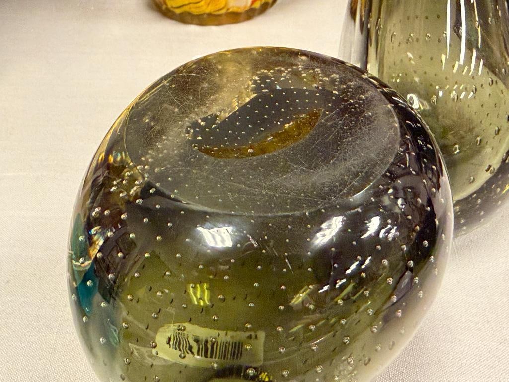MID-CENTURY MODERN SMOKED GLASS BULLICANTE BOOKEND VASES ART GLASS - 7