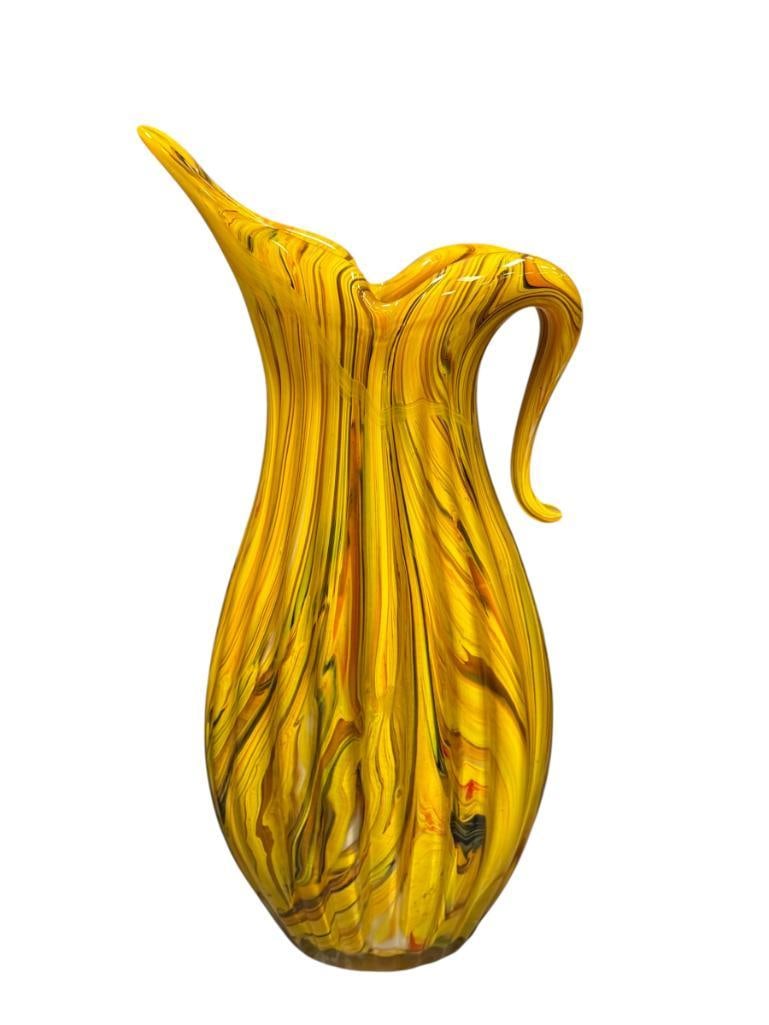 LARGE HAND BLOWN ART GLASS VIBRANT ART GLASS PITCHER (1 of 7)