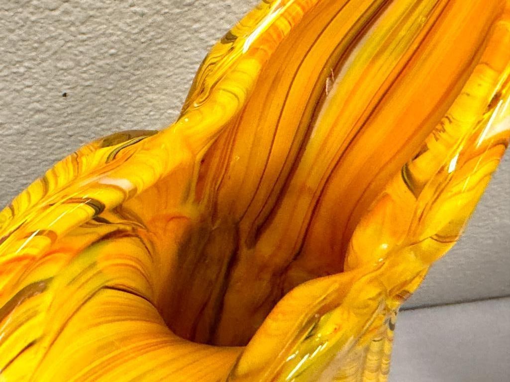 LARGE HAND BLOWN ART GLASS VIBRANT ART GLASS PITCHER - 6