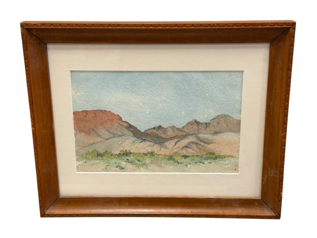 J. HOWARD MARTIN PROSPECTOR PAINTER ORIGINAL WATERCOLOR ON PAPER PAINTING NEVADA LANDSCAPE: J. HOWARD MARTIN (1853-1919) WAS BORN IN CONNECTICUT AND STUDIED IN EUROPE WITH COROT, HAD A STUDIO IN DENVER AND LATER IN RENO, NV AROUND 1909, WAS KNOWN FOR HIS INTERIOR AND LANDSCAPE PAINTINGS, ART